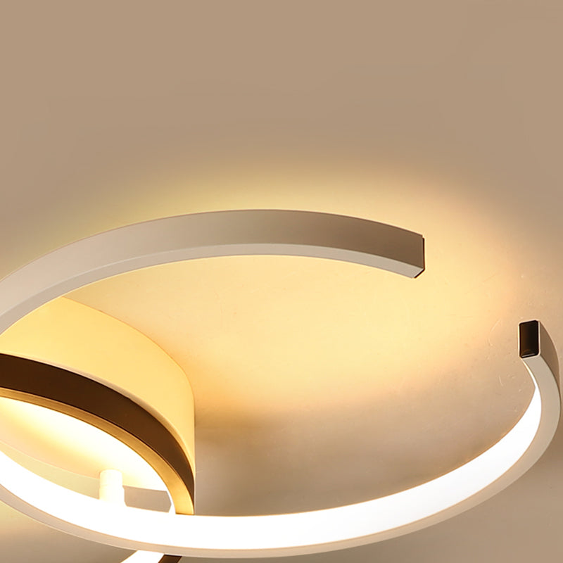 Black And White C - Shaped Led Ceiling Light - Simplicity Acrylic Semi Flush Fixture In Warm/Natural