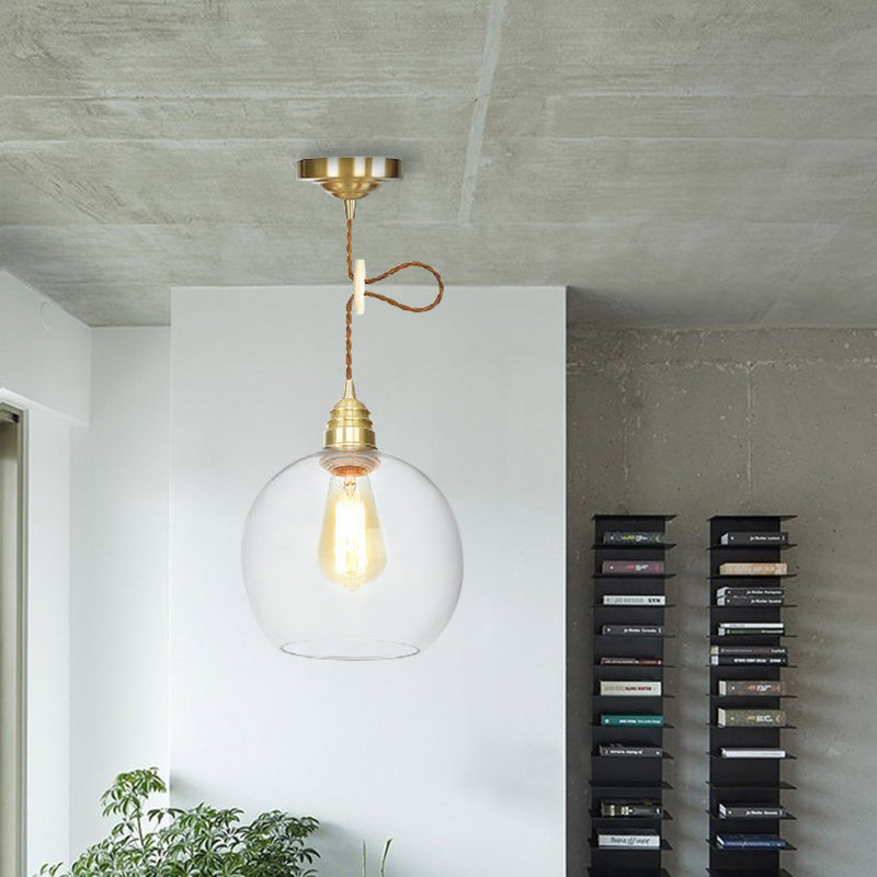 Industrial Globe Pendant Lighting - 1 Light Clear Glass Hanging Lamp In Brass 8’/10’/12’ Wide / 8’