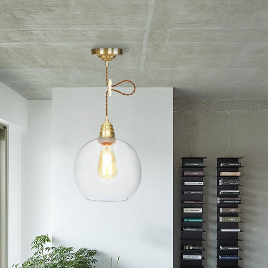 Industrial Globe Pendant Lighting - 1 Light Clear Glass Hanging Lamp In Brass 8’/10’/12’ Wide / 8’