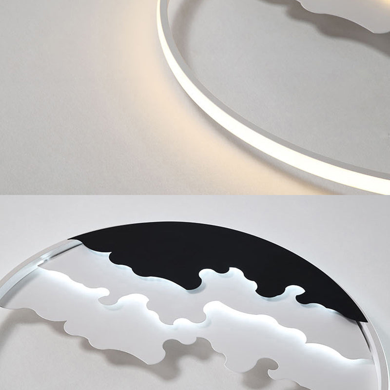 Led Bedroom Flush Light - 16’/19.5’/23.5’ Dia Ceiling Mounted Lamp In White/Black Warm/White