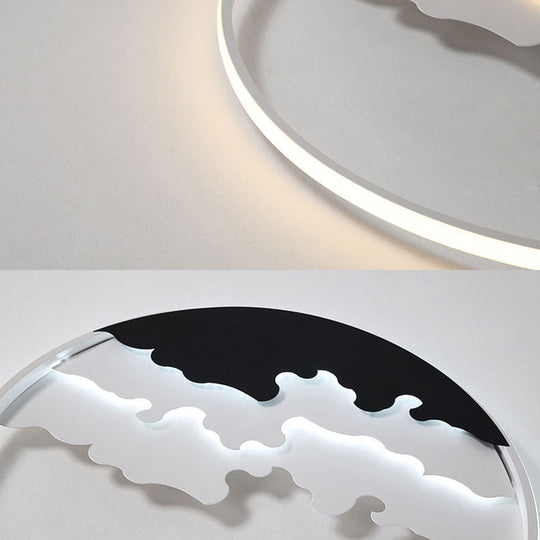 Led Bedroom Flush Light - 16’/19.5’/23.5’ Dia Ceiling Mounted Lamp In White/Black Warm/White