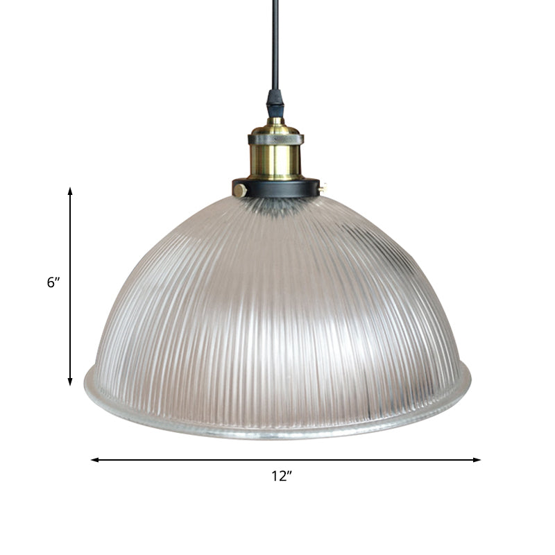 Hanging Ceiling Light With Dome Prismatic Glass - Industrial Pendant Lighting For Living Room
