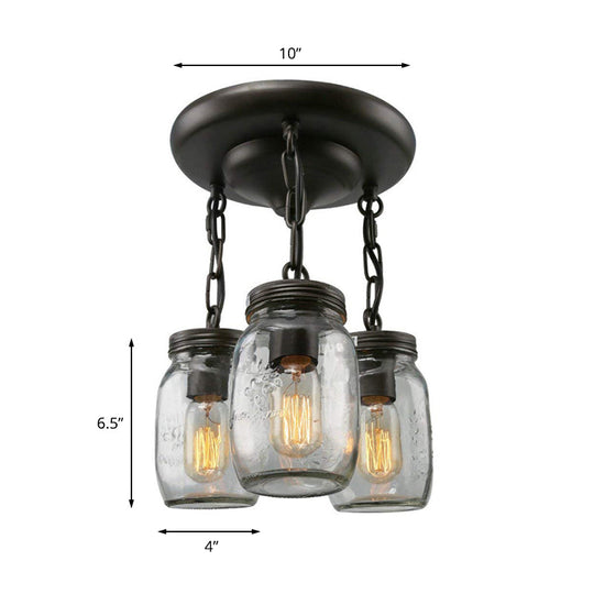 Etched Clear Glass Mason Jar Semi Flush Industrial Light Fixture - Ideal For Dining Room 3/5 - Bulb