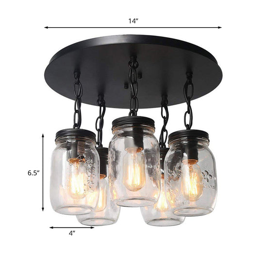 Etched Clear Glass Mason Jar Semi Flush Industrial Light Fixture - Ideal For Dining Room 3/5 - Bulb