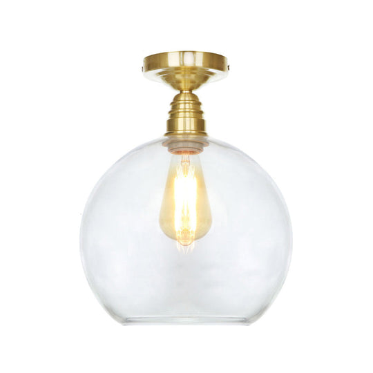 Spherical Brass Industrial Semi Flush Light: Clear/Amber Glass Ceiling Mount 8’/10’/12’ Wide