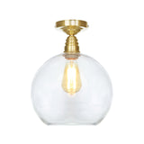Spherical Brass Industrial Semi Flush Light: Clear/Amber Glass Ceiling Mount 8/10/12 Wide