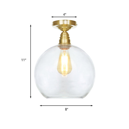 Spherical Brass Industrial Semi Flush Light: Clear/Amber Glass Ceiling Mount 8’/10’/12’ Wide