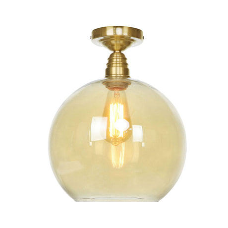 Spherical Brass Industrial Semi Flush Light: Clear/Amber Glass Ceiling Mount 8/10/12 Wide