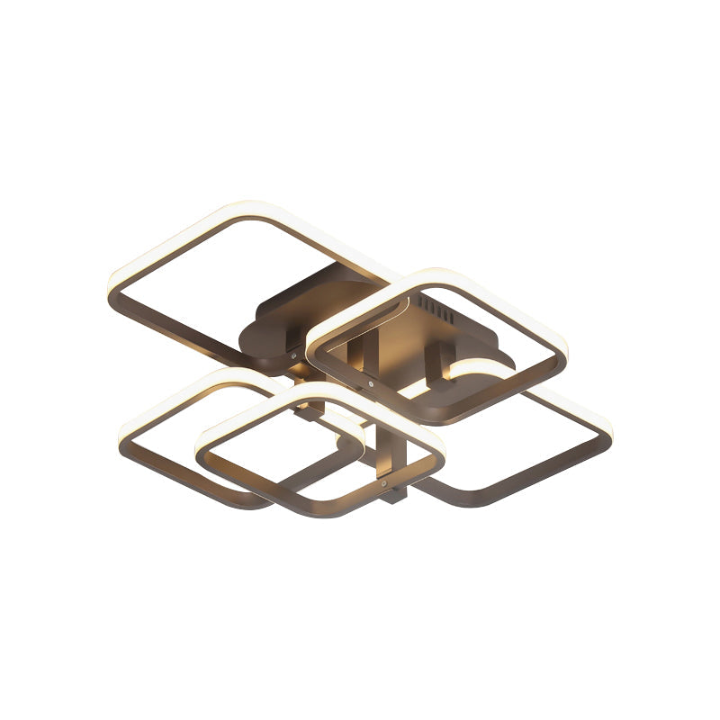 Sleek Brown Led Semi Flush Light With Multi - Square Design - Simplicity 3/5 Lights Acrylic Ceiling