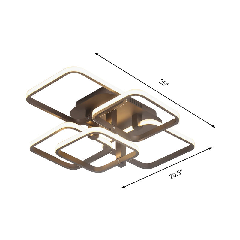 Sleek Brown Led Semi Flush Light With Multi - Square Design - Simplicity 3/5 Lights Acrylic Ceiling
