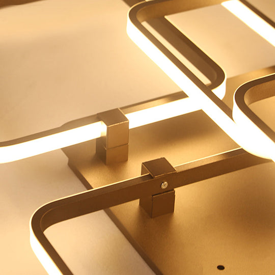 Sleek Brown Led Semi Flush Light With Multi - Square Design - Simplicity 3/5 Lights Acrylic Ceiling