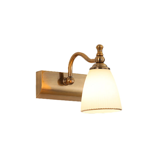 Brass Wall Mount Lamp - Cottage Bell Shape Frosted Glass Vanity Light Fixture With 1/2-Bulb