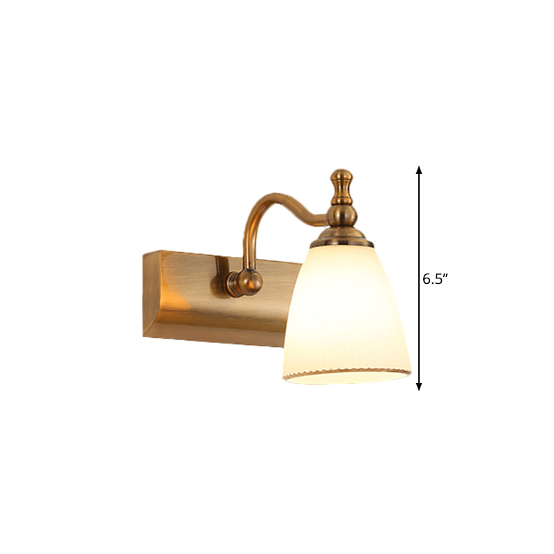 Brass Wall Mount Lamp - Cottage Bell Shape Frosted Glass Vanity Light Fixture With 1/2-Bulb