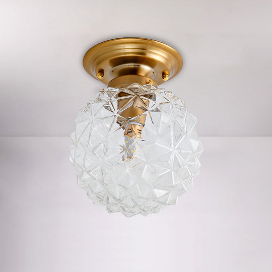 Countryside Blue/Clear/Smoke Gray Prismatic Glass Pine Cone Hallway Ceiling Lamp - Brass Flush