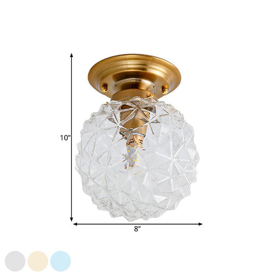 Countryside Blue/Clear/Smoke Gray Prismatic Glass Pine Cone Hallway Ceiling Lamp - Brass Flush