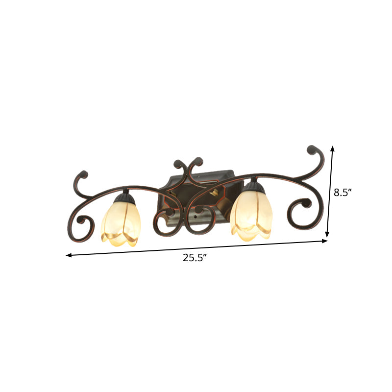 Frosted Glass Blossom Vanity Lamp: Antiqued 2/3 Heads Bathroom Twig Design Wall Lighting (Red Brown)