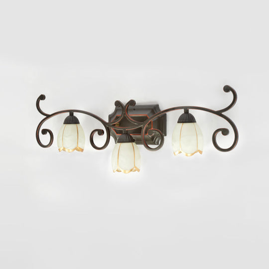 Frosted Glass Blossom Vanity Lamp: Antiqued 2/3 Heads Bathroom Twig Design Wall Lighting (Red Brown)