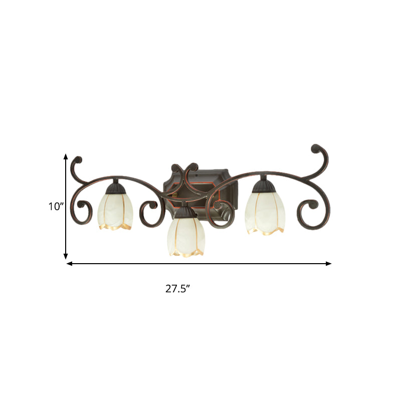 Frosted Glass Blossom Vanity Lamp: Antiqued 2/3 Heads Bathroom Twig Design Wall Lighting (Red Brown)
