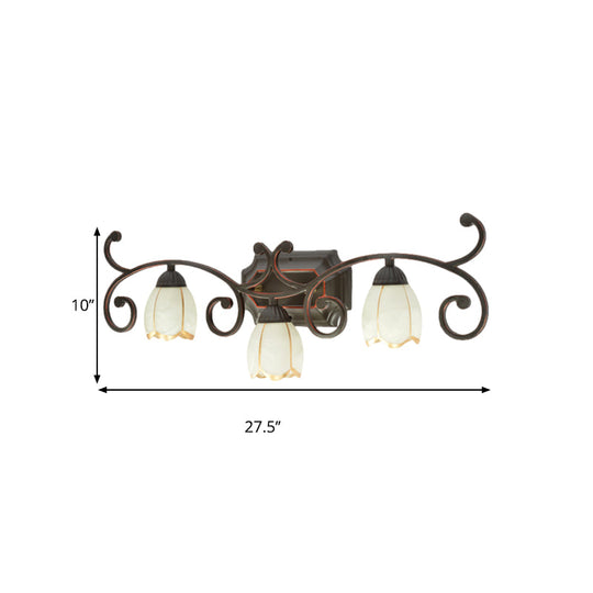Frosted Glass Blossom Vanity Lamp: Antiqued 2/3 Heads Bathroom Twig Design Wall Lighting (Red Brown)