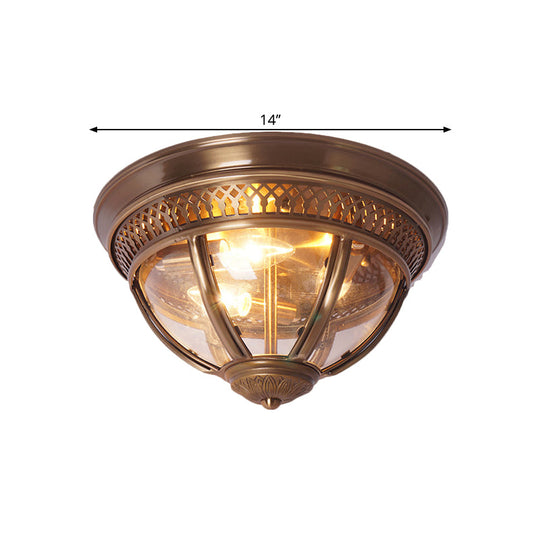 Antiqued Brass/Brown Semi Flush Lamp - Clear Glass 1 - Light Mount With Pierced Trim Design
