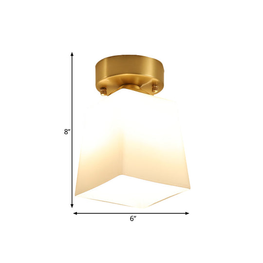 White Glass Brass Flush Lamp - Scalloped/Shell/Trapezoid Design 1-Light Cottage Ceiling Mount For