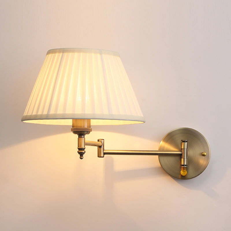 Beige Fabric Sconce Lamp - Countryside Wall Mount Light With Swing Arm