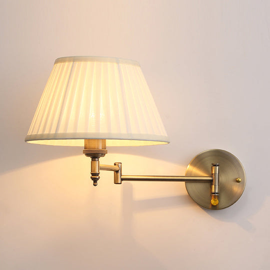 Beige Fabric Sconce Lamp - Countryside Wall Mount Light With Swing Arm