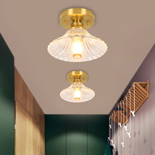 Classic Cone/Lotus Leaf/Floral Clear Glass Ceiling Light In Brass 7.5 - 9’ Wide / 7.5’