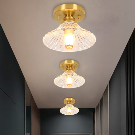 Classic Cone/Lotus Leaf/Floral Clear Glass Ceiling Light In Brass 7.5 - 9’ Wide