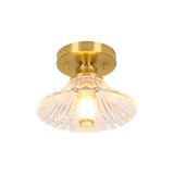 Classic Cone/Lotus Leaf/Floral Clear Glass Ceiling Light In Brass 7.5-9 Wide