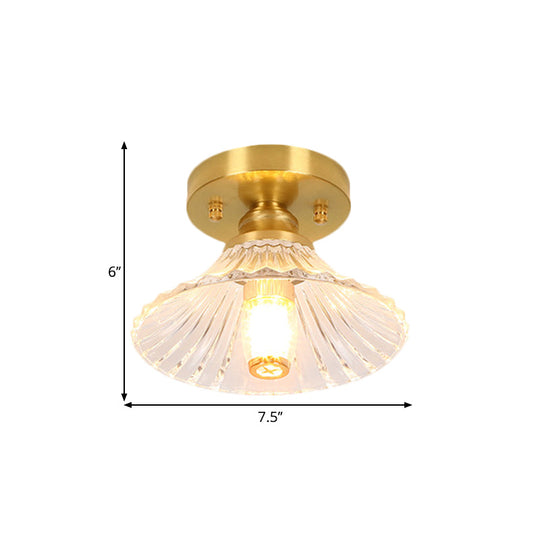Classic Cone/Lotus Leaf/Floral Clear Glass Ceiling Light In Brass 7.5 - 9’ Wide