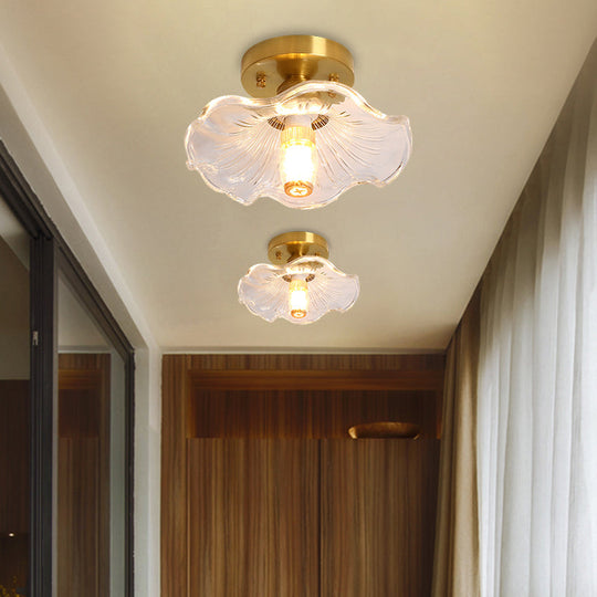 Classic Cone/Lotus Leaf/Floral Clear Glass Ceiling Light In Brass 7.5 - 9’ Wide