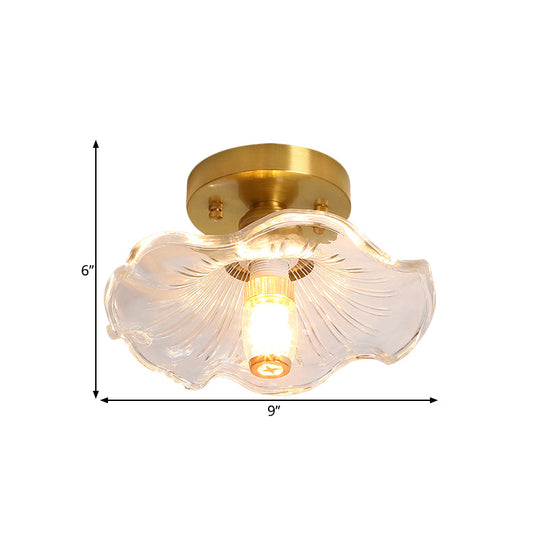 Classic Cone/Lotus Leaf/Floral Clear Glass Ceiling Light In Brass 7.5 - 9’ Wide