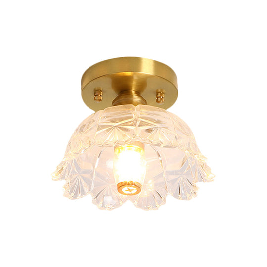 Classic Cone/Lotus Leaf/Floral Clear Glass Ceiling Light In Brass 7.5 - 9’ Wide