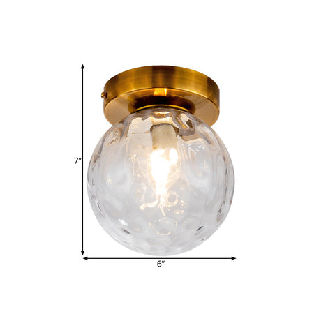 Vintage Modo Clear Dimpled Glass Ceiling Light Fixture With Brass Flush Mount