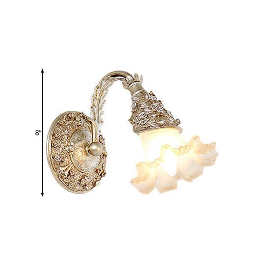 Opal Glass Wall Sconce In Silver/White With Arched Arm For Rustic Charm