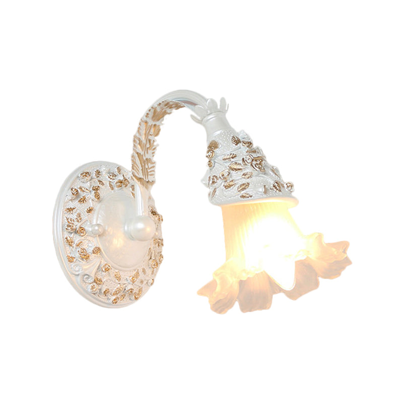 Opal Glass Wall Sconce In Silver/White With Arched Arm For Rustic Charm