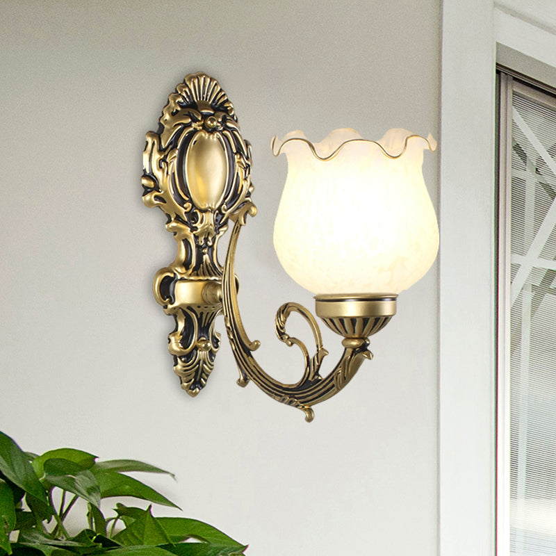 Loft Style Bud Wall Mount Lamp - Opaline Glass Lighting Fixture (Single Bulb) Black/White/Brass