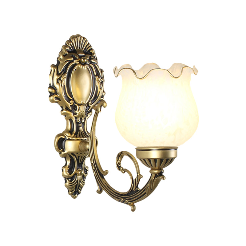 Loft Style Bud Wall Mount Lamp - Opaline Glass Lighting Fixture (Single Bulb) Black/White/Brass