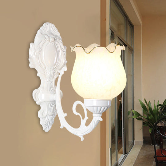 Loft Style Bud Wall Mount Lamp - Opaline Glass Lighting Fixture (Single Bulb) Black/White/Brass