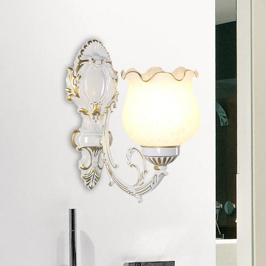 Loft Style Bud Wall Mount Lamp - Opaline Glass Lighting Fixture (Single Bulb) Black/White/Brass Gold