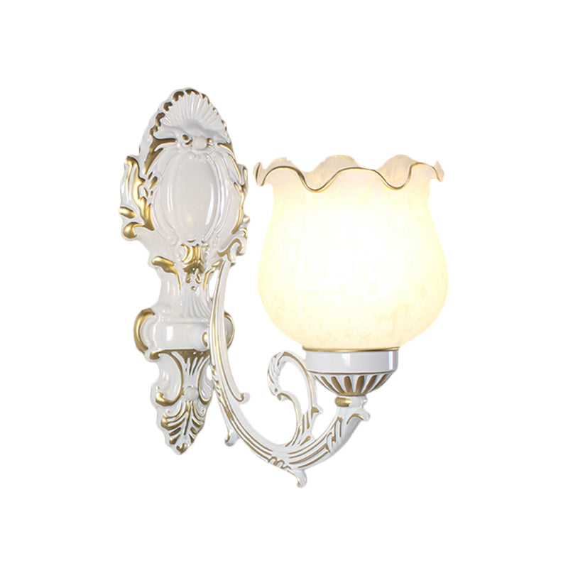 Loft Style Bud Wall Mount Lamp - Opaline Glass Lighting Fixture (Single Bulb) Black/White/Brass