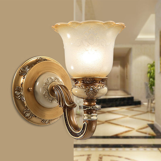 Rustic Milky Glass Flower-Shaped Wall Sconce - Brown Mountable Bedroom Light Fixture 1 /