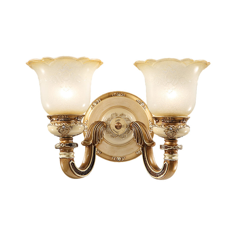 Rustic Milky Glass Flower-Shaped Wall Sconce - Brown Mountable Bedroom Light Fixture
