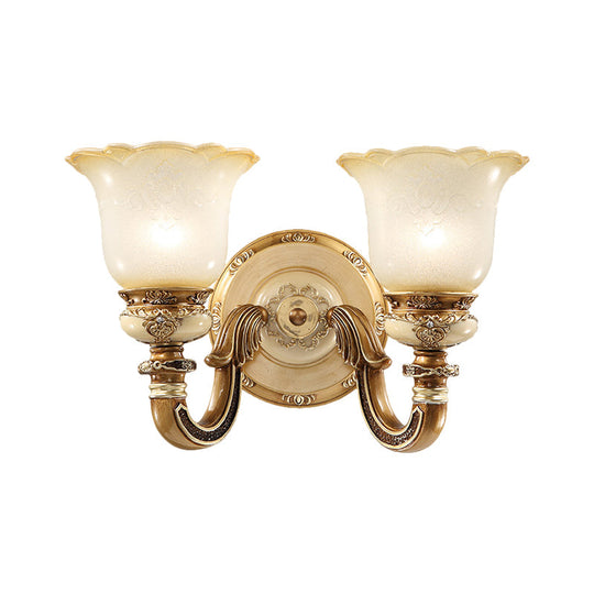 Rustic Milky Glass Flower-Shaped Wall Sconce - Brown Mountable Bedroom Light Fixture