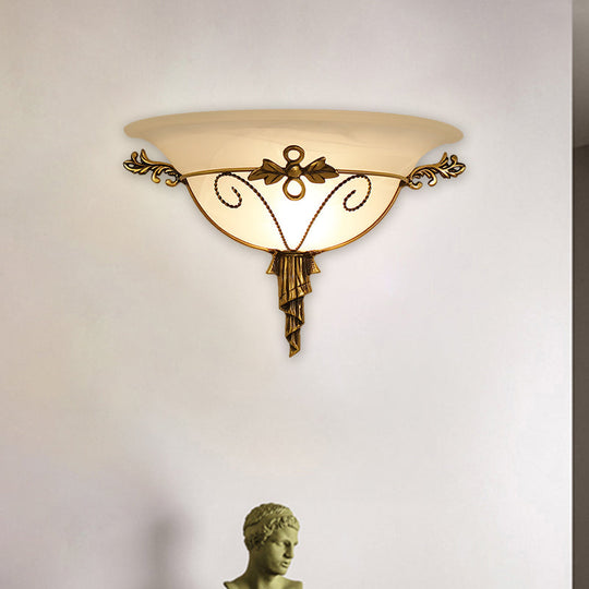 Retro Style Wall Mount Lamp - 1-Light Cream Glass Sconce In White/Beige White