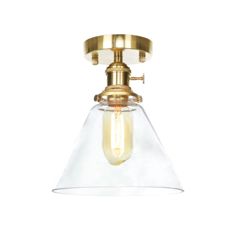 Industrial Clear/Amber Glass Semi Flush Ceiling Light Fixture For Living Room
