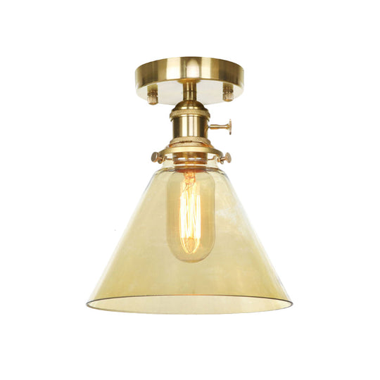 Industrial Clear/Amber Glass Semi Flush Ceiling Light Fixture For Living Room