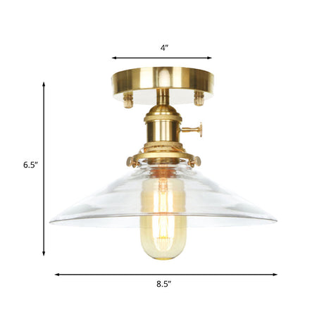 Industrial 1-Light Ceiling Fixture With Clear/Amber Glass Shade - Semi Flush Mount For Living Room
