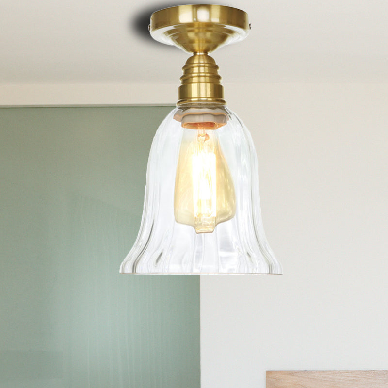 Industrial Clear/Amber Glass Semi Flush Ceiling Light Fixture For Living Room